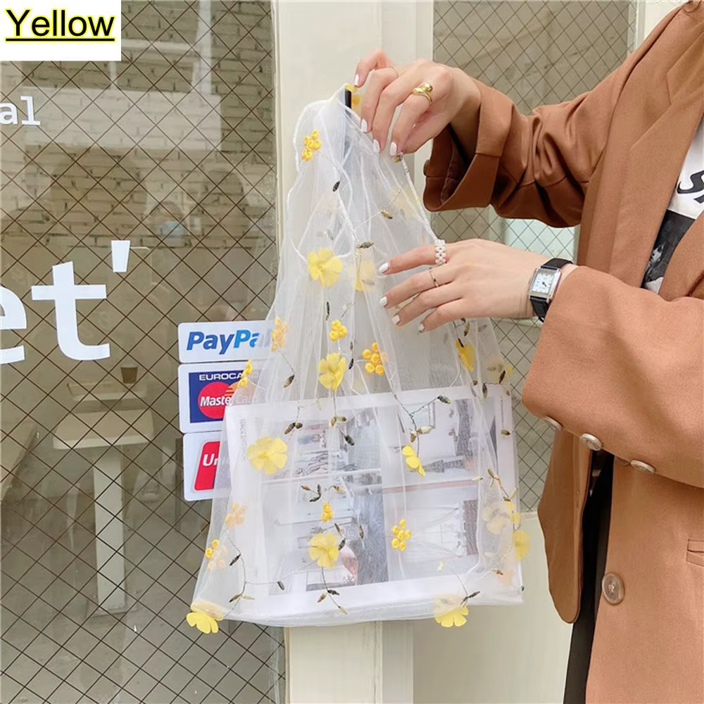 Sacs à main écologiques décontractés, sacs à main brodés, sacs de shopping, sacs à main en maille transparente