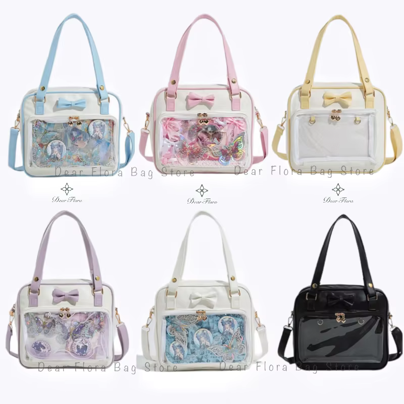 Y2K mignon nœud Ita sac fille Transparent sac de messager femmes mode épaule sac à bandoulière Ladys bricolage Badge sac fourre-tout Lolita sac à main