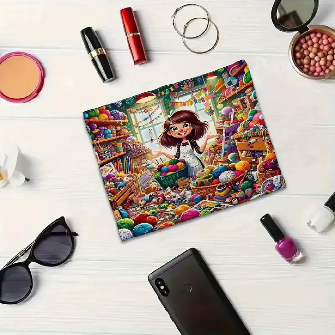 Un sac de maquillage sur le thème fait à la main – Sac à fermeture éclair multifonctionnel mignon pour femmes