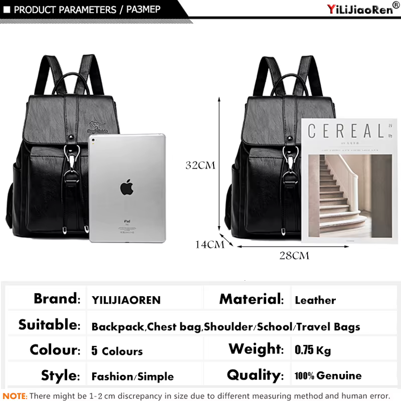 Sac à dos antivol en cuir de grande capacité pour femme