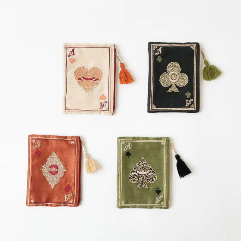 Sac de maquillage à motif de carte de Poker brodé à la main de Style japonais