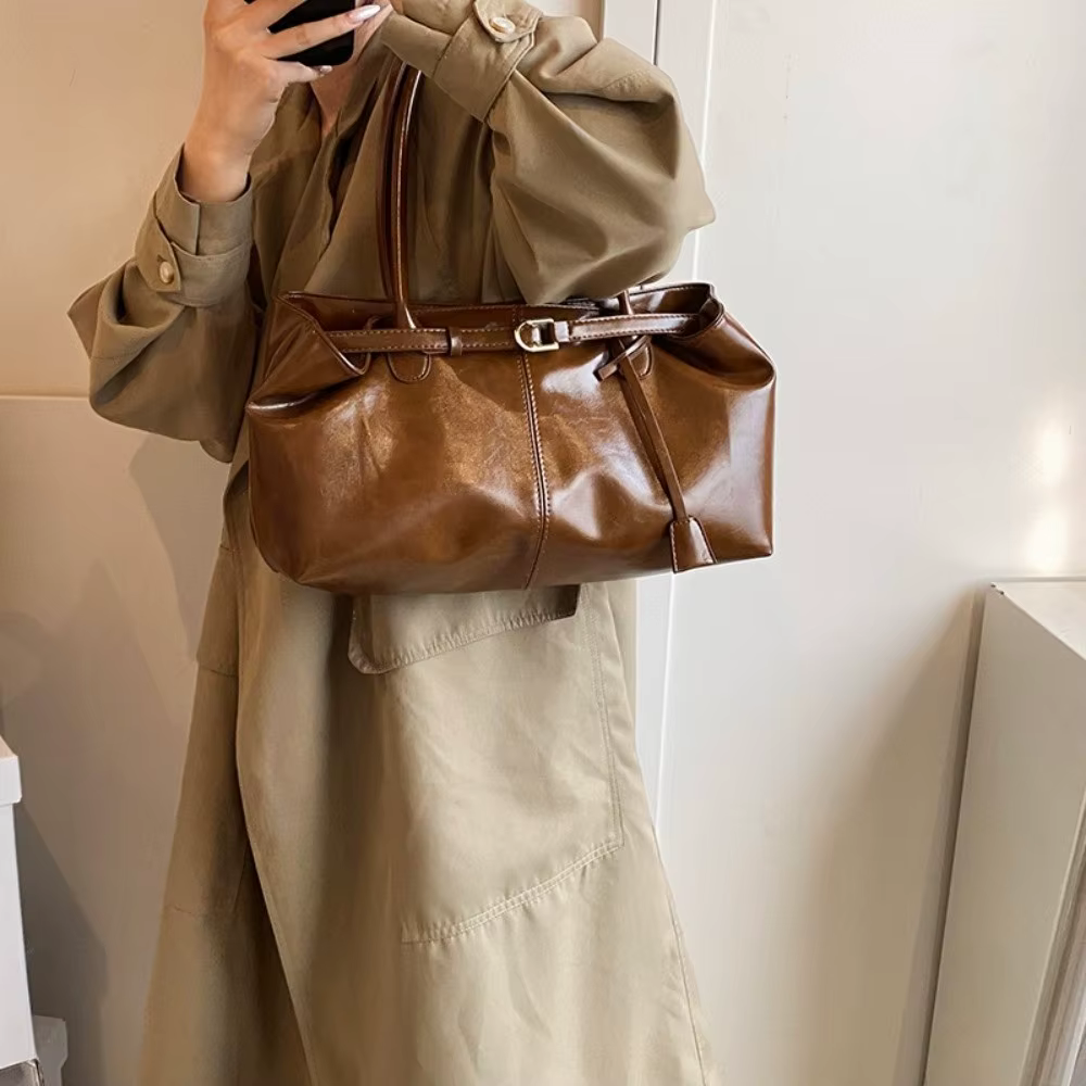 Nouveau Sac à main en cuir PU huile grande capacité sac à bandoulière décontracté sac fourre-tout multifonctionnel femmes