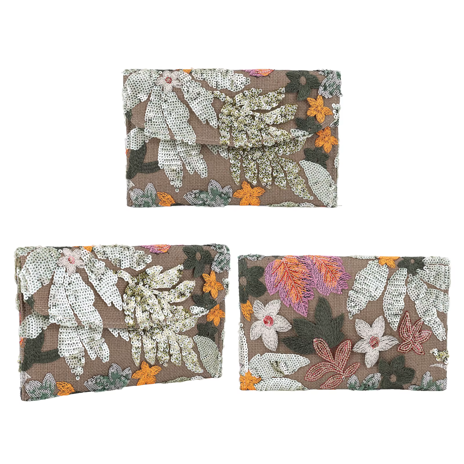 Pochette de soirée à paillettes brodées florales
