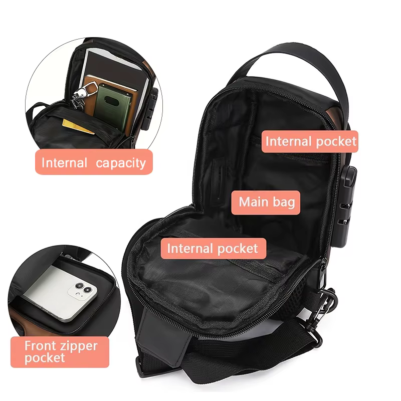 Sac à bandoulière en tissu Oxford durable pour hommes – Sac de poitrine élégant pour moto avec poche pour téléphone