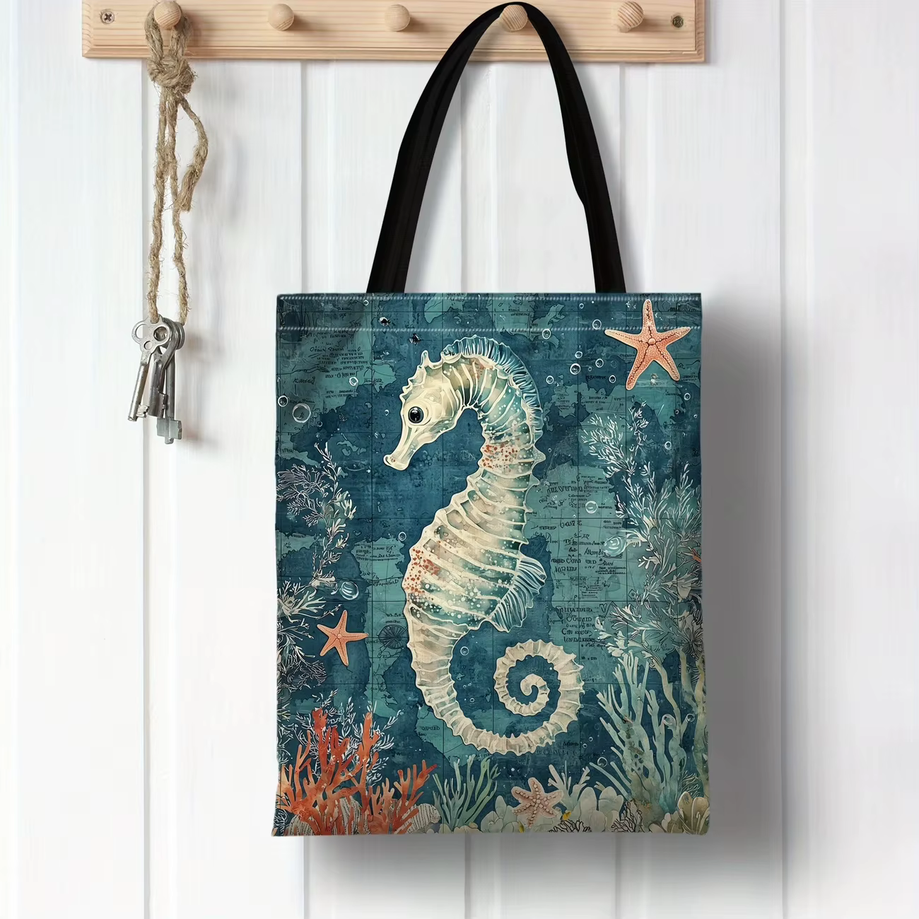 Sac fourre-tout rétro pour scène sous-marine hippocampe