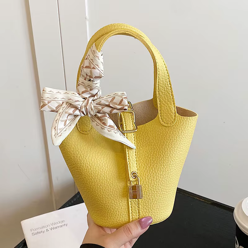 Sac seau élégant haut de gamme à motif litchi