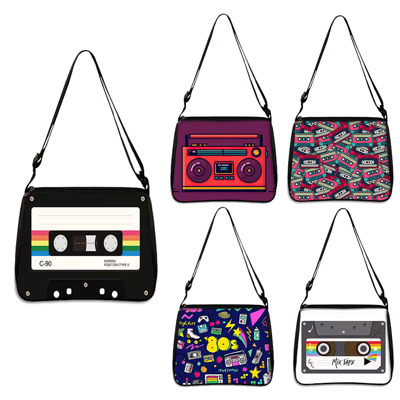 Sac à Main à Bandoulière avec Impression de Magnétophone