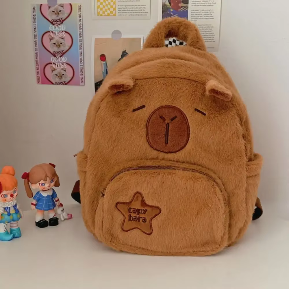 Kawaii Capybara sac à dos en peluche pour femmes polyvalent dessin animé drôle Capibala sac à bandoulière aLrge capacité sac fourre-tout