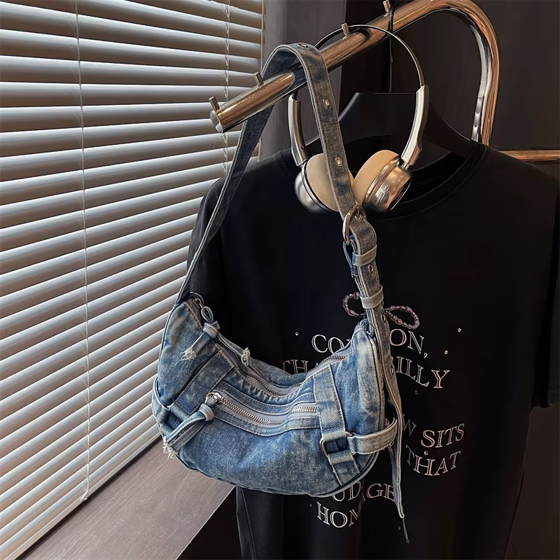 Sac bandoulière mini en jean délavé tendance