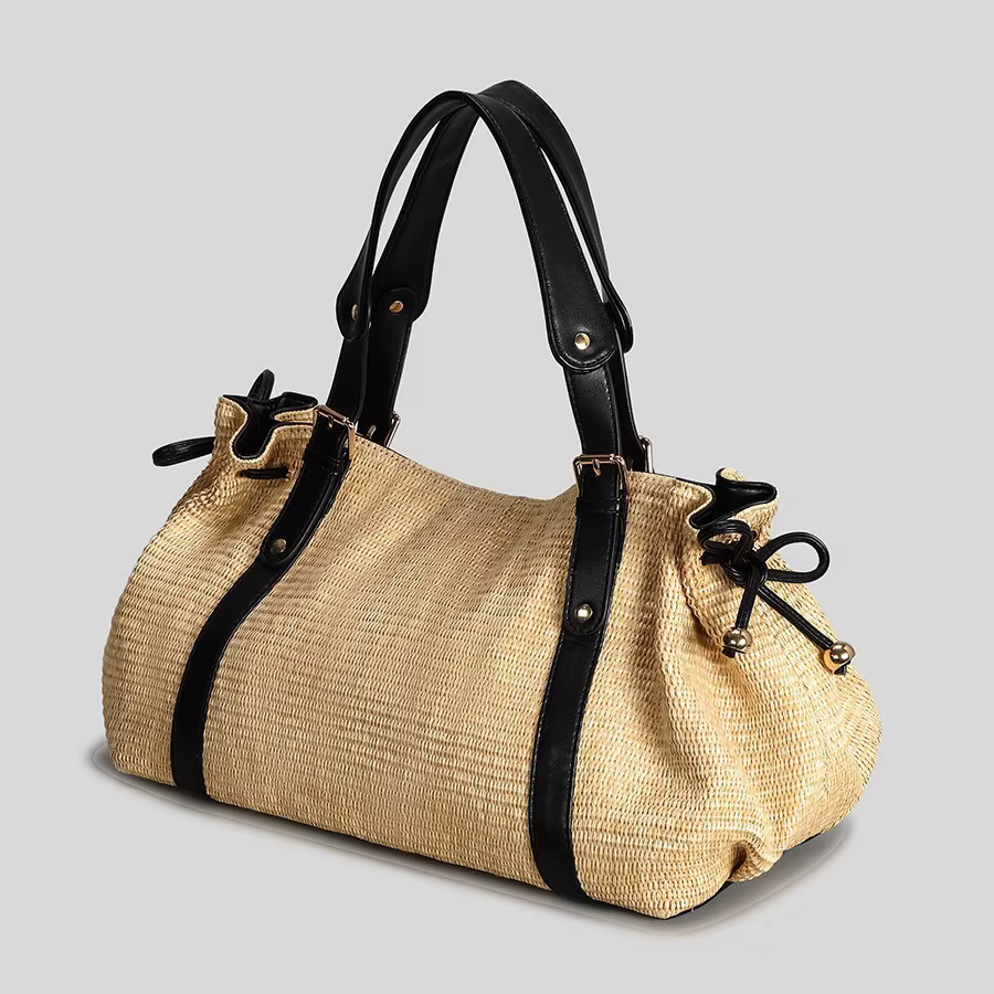 Sac fourre-tout vintage en cuir souple plissé avec cordon de serrage