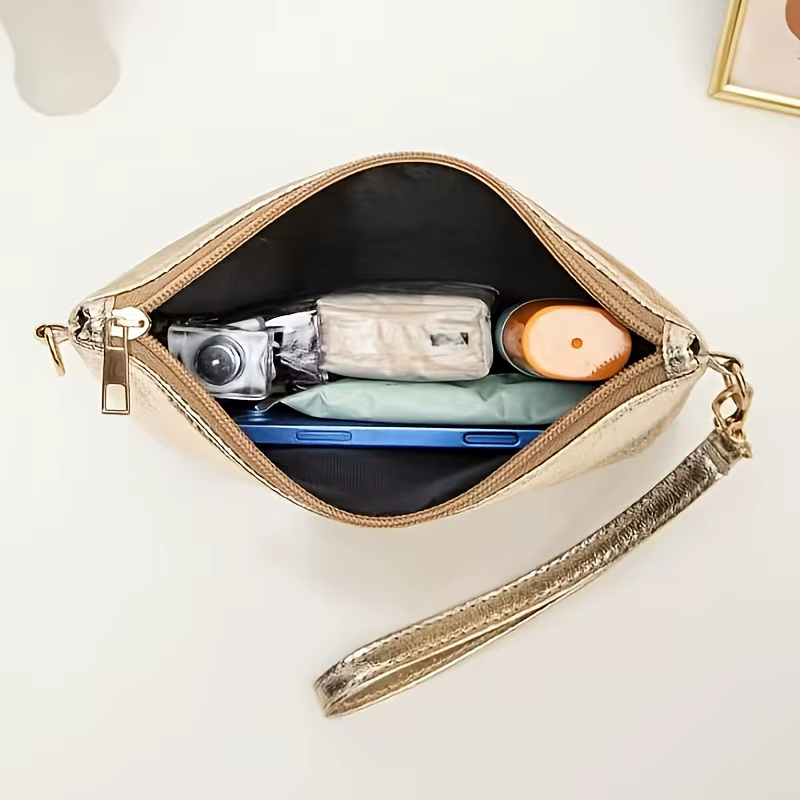 Sac à bandoulière élégant doré brillant