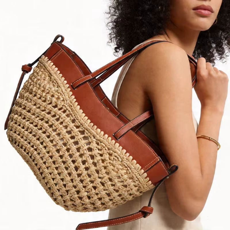 SHELKSBAG Sac fourre-tout en paille tressée tendance pour femme