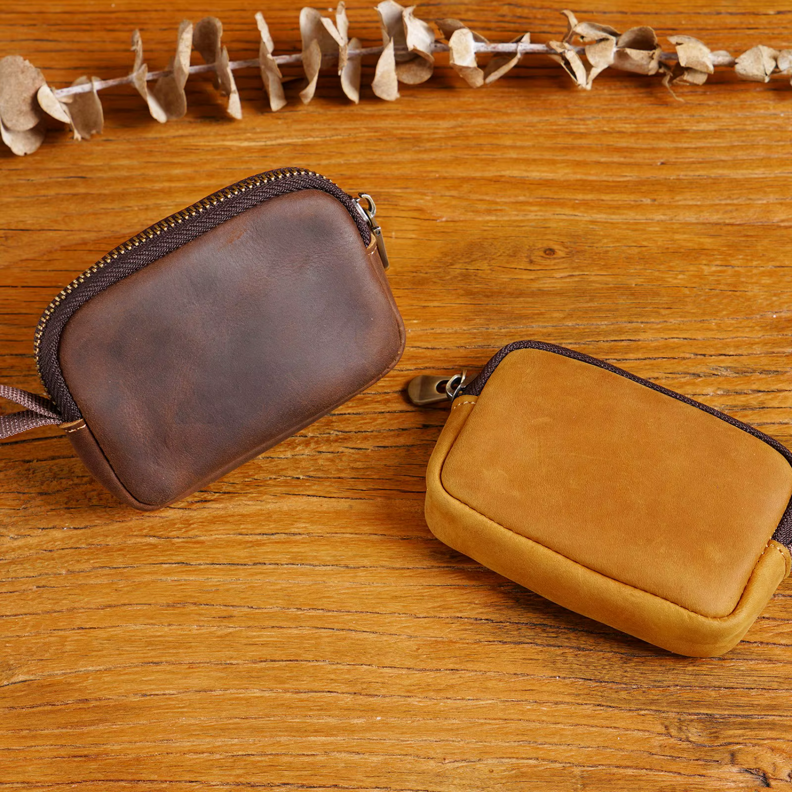 Porte-monnaie en cuir véritable avec porte-clés