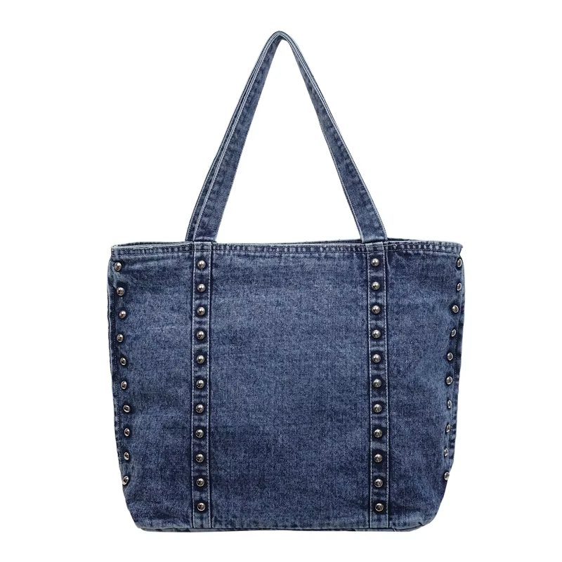 Sac fourre-tout en jean délavé vintage clouté