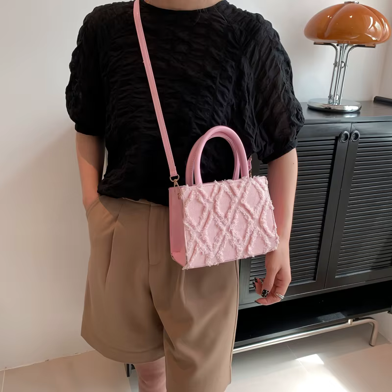 Sacs à main vintage en toile avec pompon pour femmes