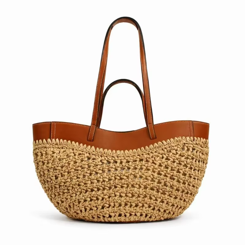 Petit sac fourre-tout tissé décontracté au design original, nouveau sac tissé à empiècements, sac de plage d'été, sac à bandoulière