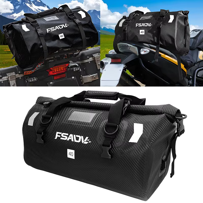 Sac arrière étanche noir carbone pour moto