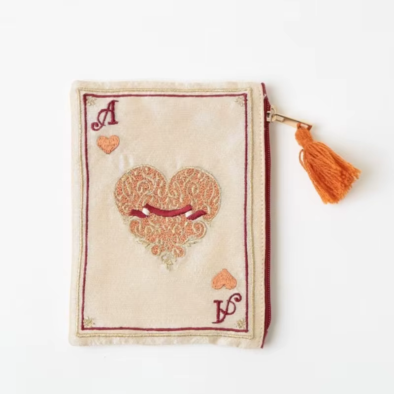 Pochette cosmétique brodée à la main motif cartes à jouer