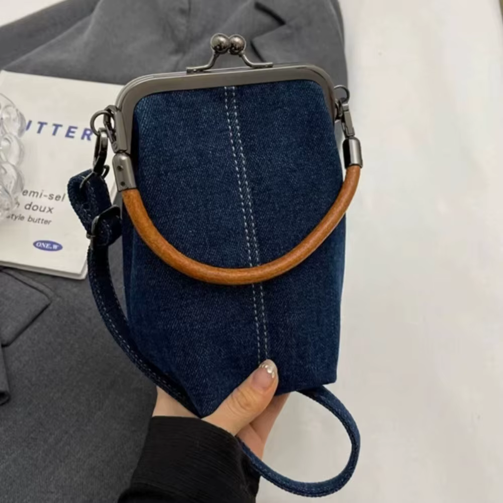 Sac à main en denim bleu marine pour femme