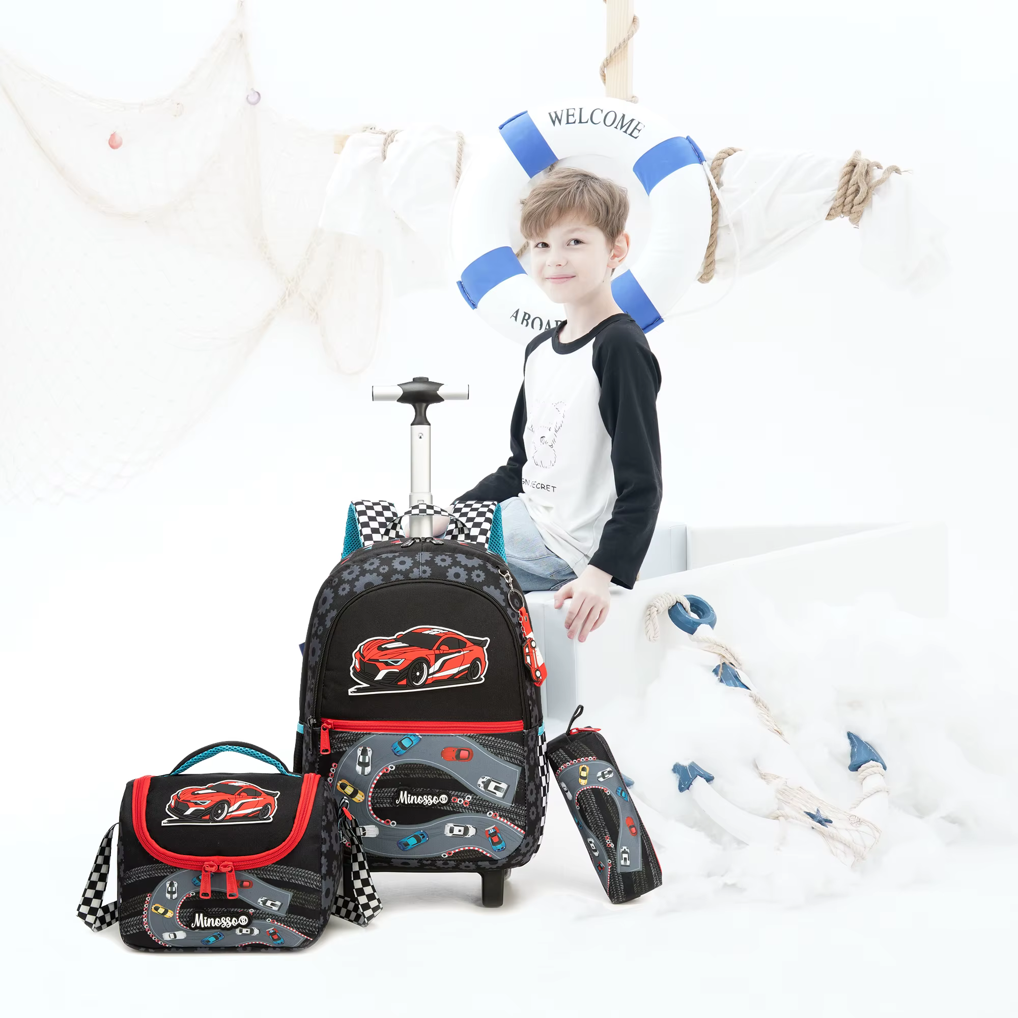 Sac à dos roulant pour filles avec boîte à déjeuner