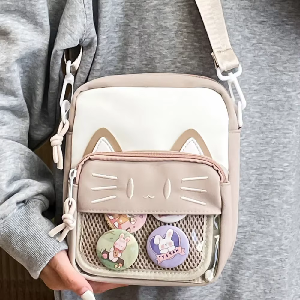 Tendance femmes Ita sacs mignon dessin animé chat brodé dame banlieue sac bricolage Badge sac décontracté femme
