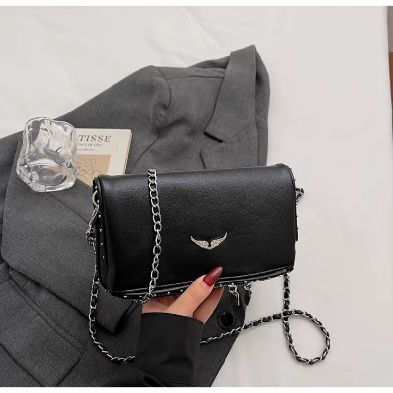 Nouveau Sac Enveloppe Aile Incrusté de Diamants Style Français 2026 - Sac ZV Tendance et Polyvalent - Sac Bandoulière Rétro Classique