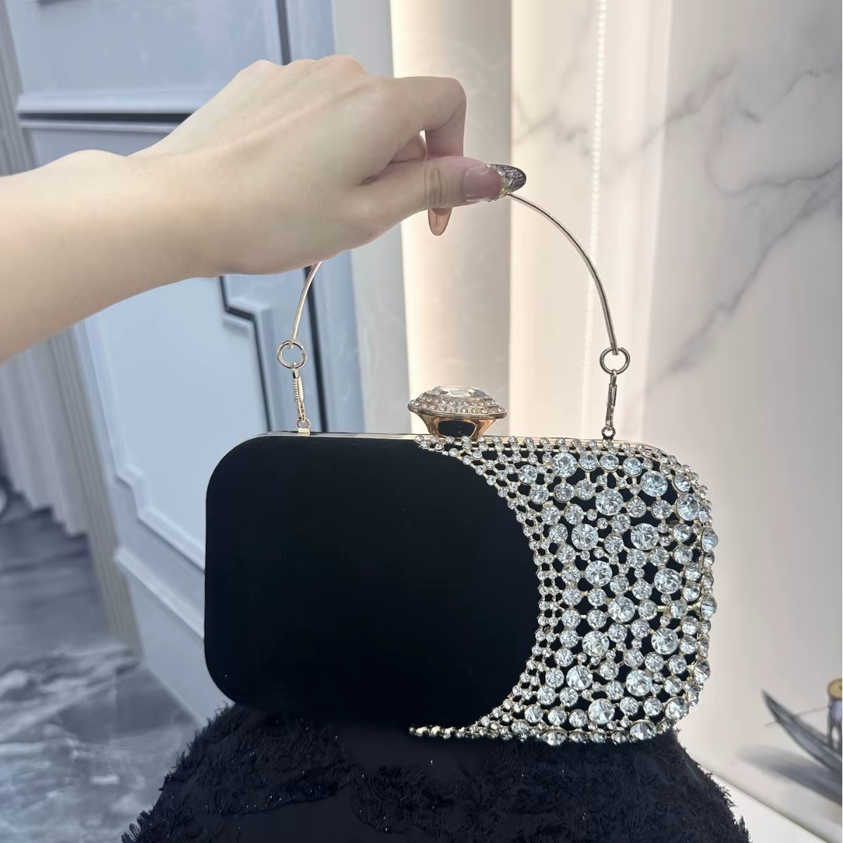 Pochette de soirée rétro diamant intégré pour femmes
