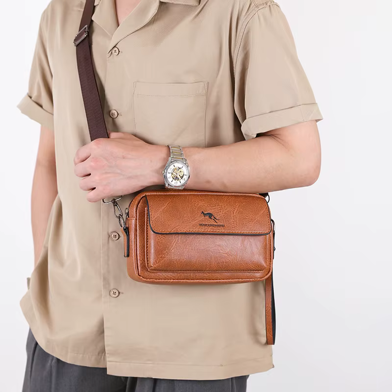 Pochette en cuir PU pour hommes, portefeuille Long, Mini sac à main à bandoulière carré, porte-carte croisé, pochette nécessaire pour téléphone, sac à main