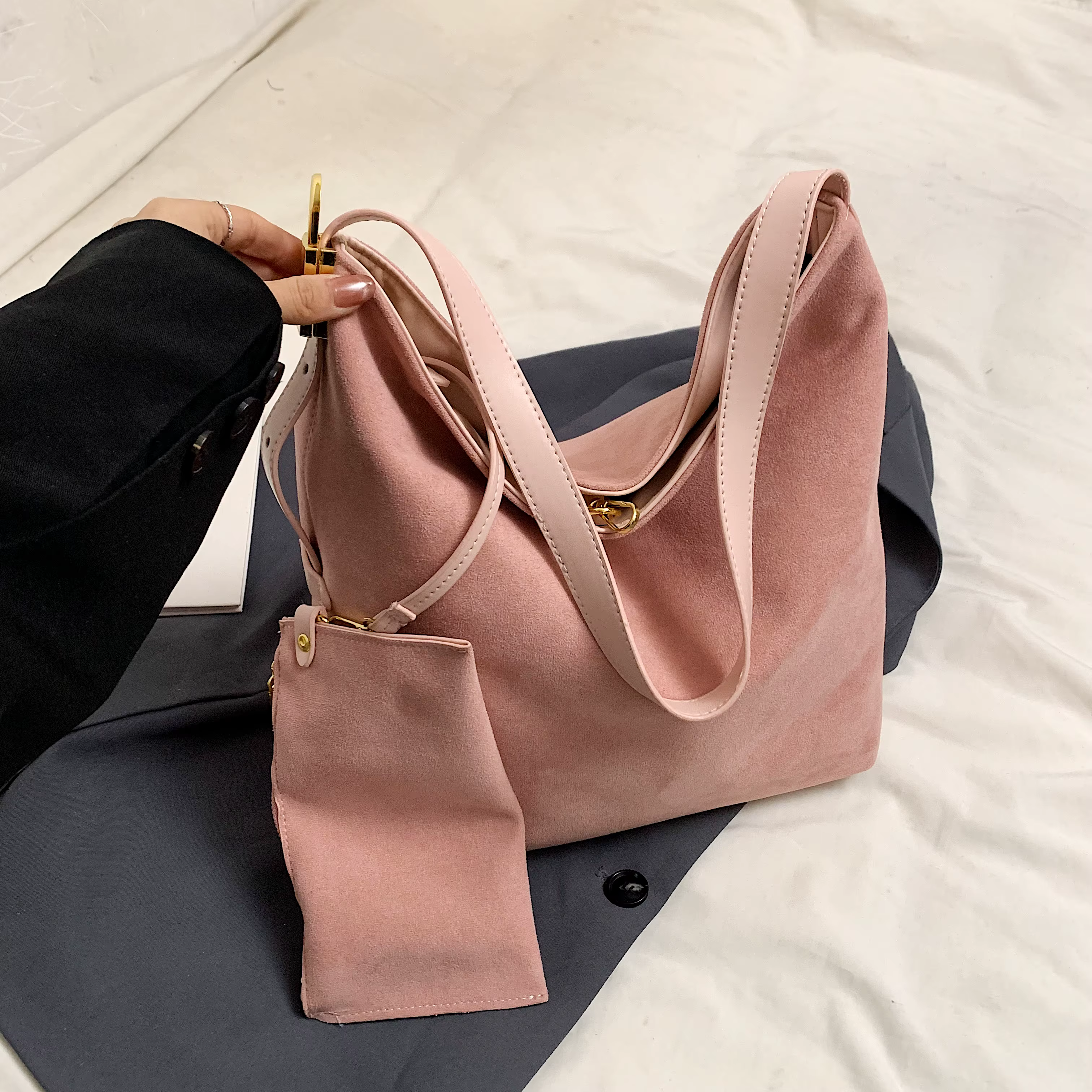 2 ensembles sac à bandoulière seau pour femmes haute capacité Vintage gommage en cuir sac de messager café marron