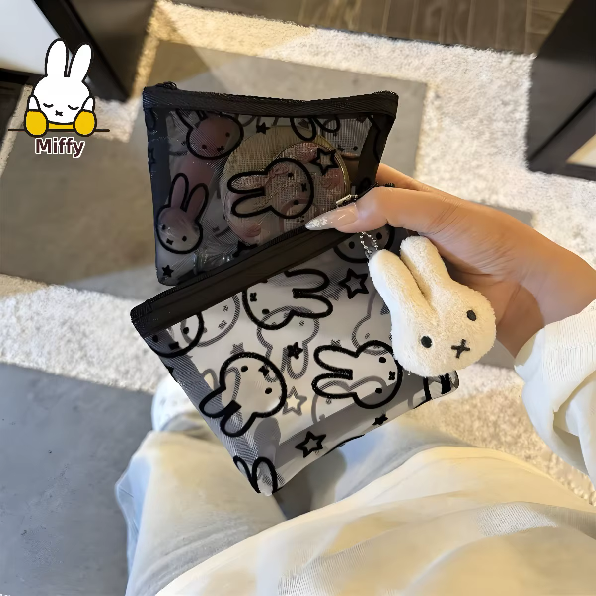 Kawaii Miffy lapin maille sac de maquillage mignon dessin animé