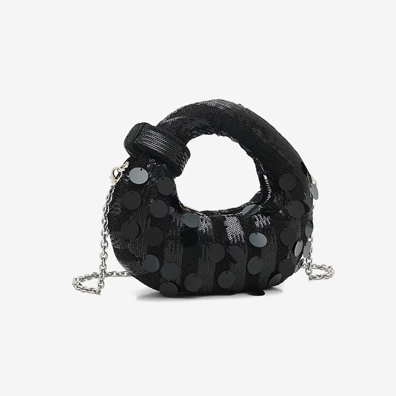 Demi-lune soirée pochette sacs de fête pour les femmes de luxe concepteur Denim gland strass sac à main paillettes