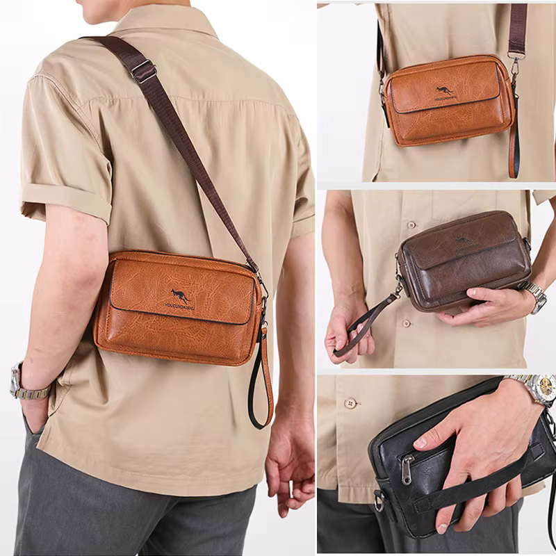 Pochette en cuir PU pour hommes, portefeuille Long, Mini sac à main à bandoulière carré, porte-carte croisé, pochette nécessaire pour téléphone, sac à main