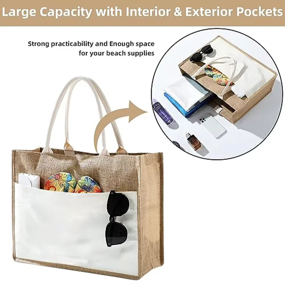 Sac fourre-tout portable en jute, sacs à provisions, série spinale, sacs à main de plage légers, 35% lin, sacs de rangement d'épicerie