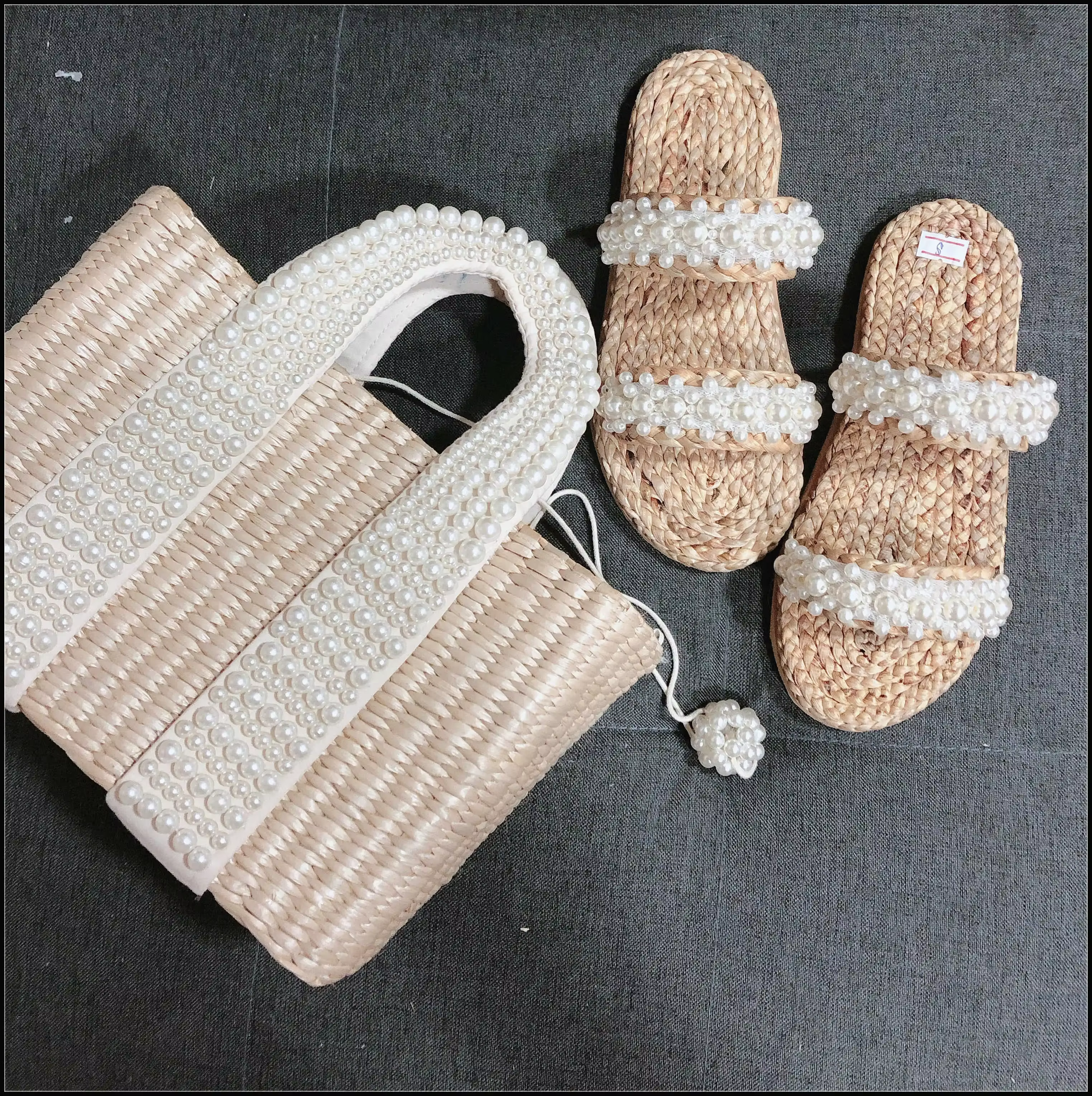 Sac à main en paille perlée pour femme