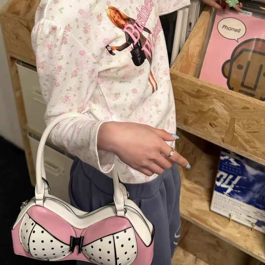 Nouveau Sac à Main Femme 2026 Y2K en PU à Pois avec Nœud