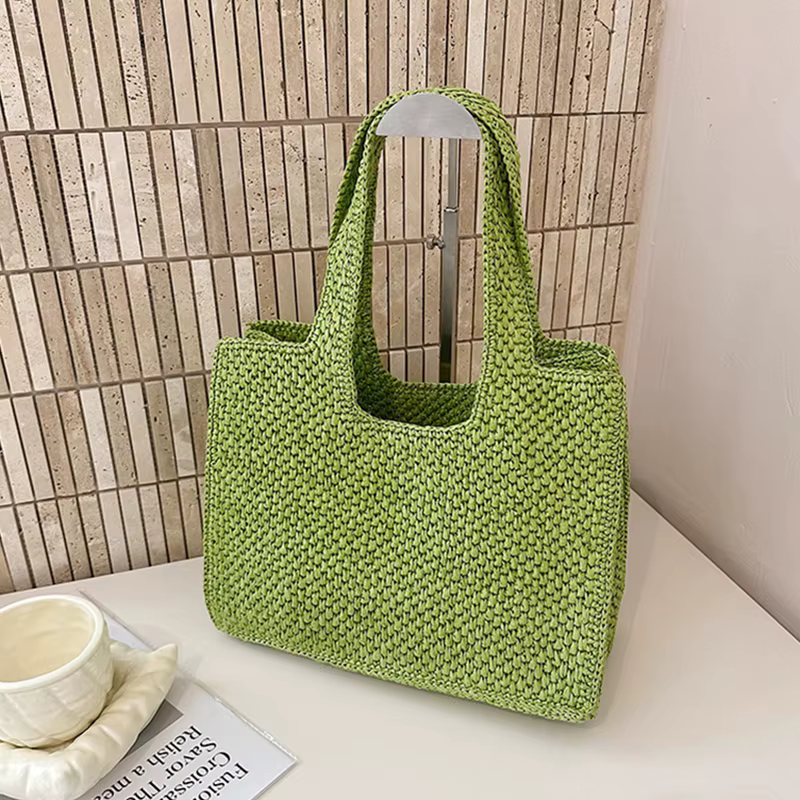 Sac fourre-tout cubique en raphia tressé français