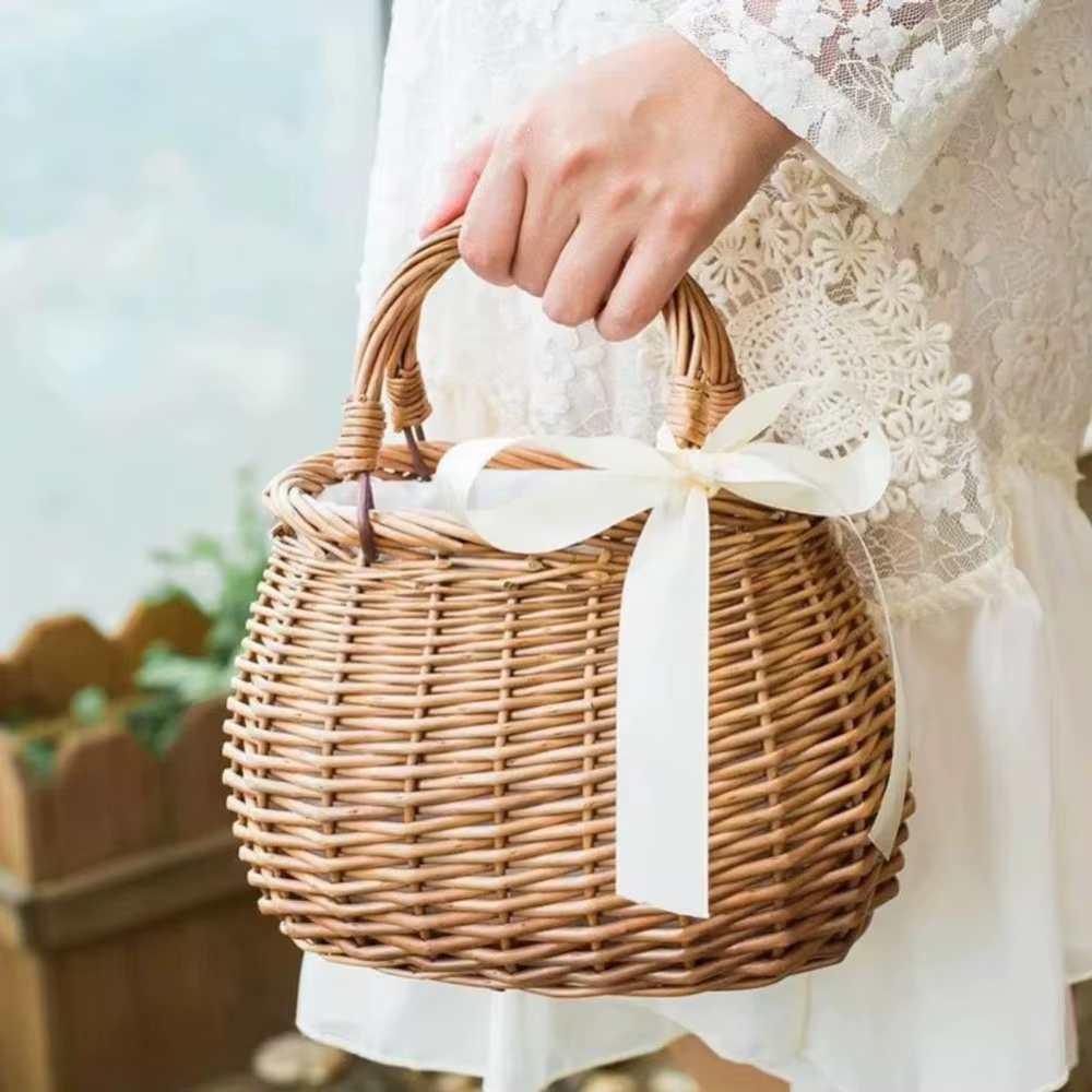 Panier de fleurs en osier Style rustique tissé sac à main fait