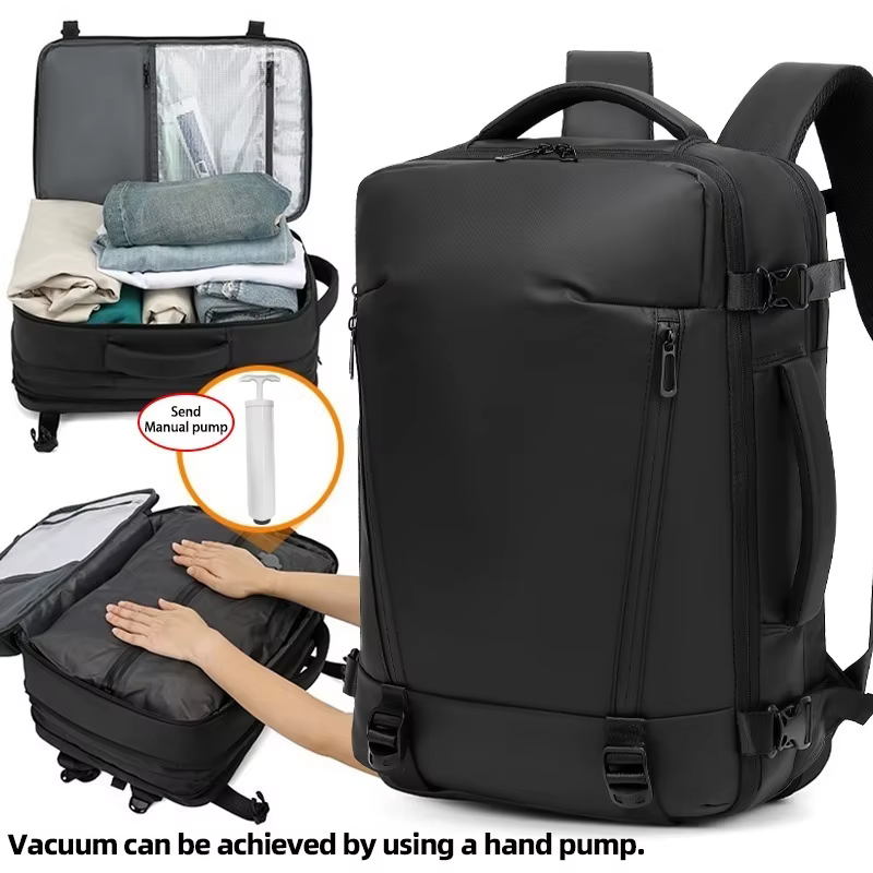 Sac à dos de voyage scellé sous vide 50L-65L avec compression d'air extensible et pompe de gonflage