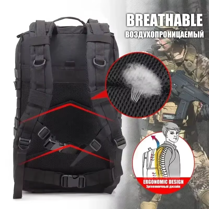 Sac à dos tactique pour hommes 45L grande capacité 3P Softback étanche Bug Out sac Molle sac à dos d'assaut pour randonnée chasse