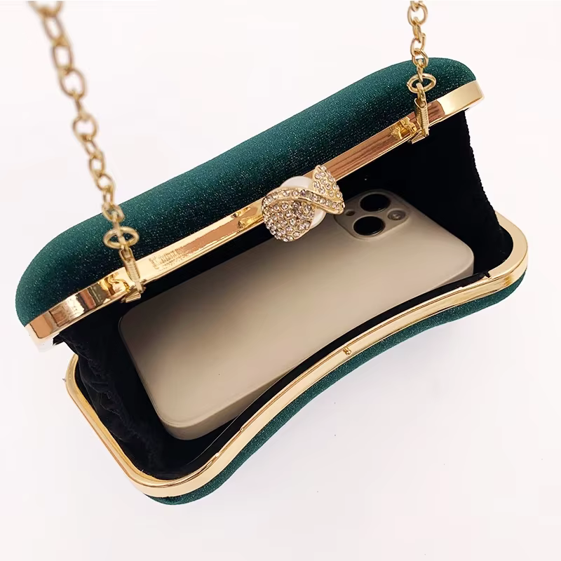 Design de luxe femmes sacs de soirée vert pochette sac à main épaule deux chaînes fête de mariage femme
