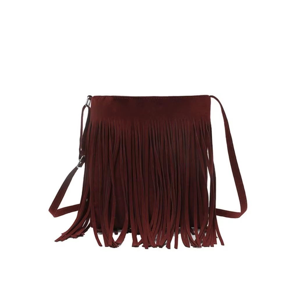 Sac bandoulière vintage en suède à franges