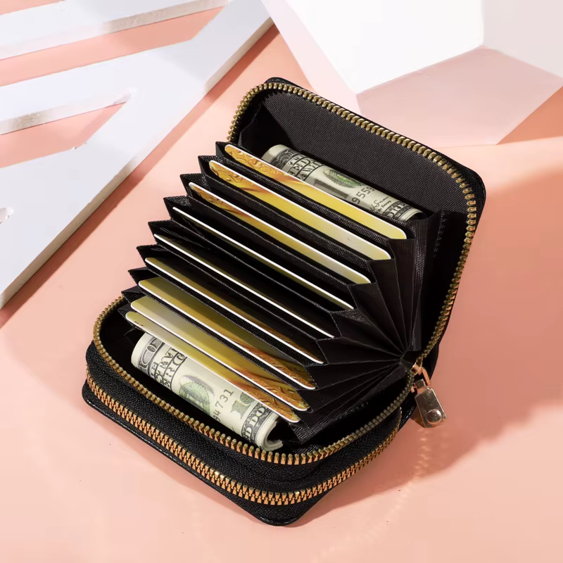 Femmes fermeture éclair Style court sac à main litchiPattern mode grande capacité Multi CaroSlot porte-monnaie