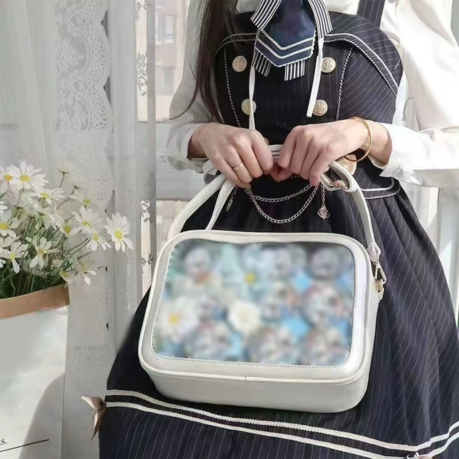 Sac bandoulière transparent carré pour femme avec affichage de badges