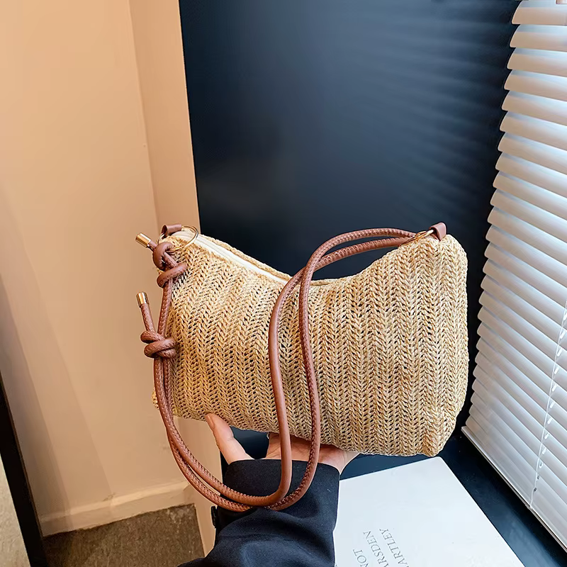 Sac de plage bohème en paille tressé