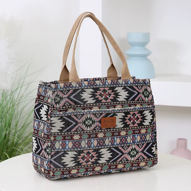 Sac fourre-tout en tissu jacquard tricoté épais pour femme