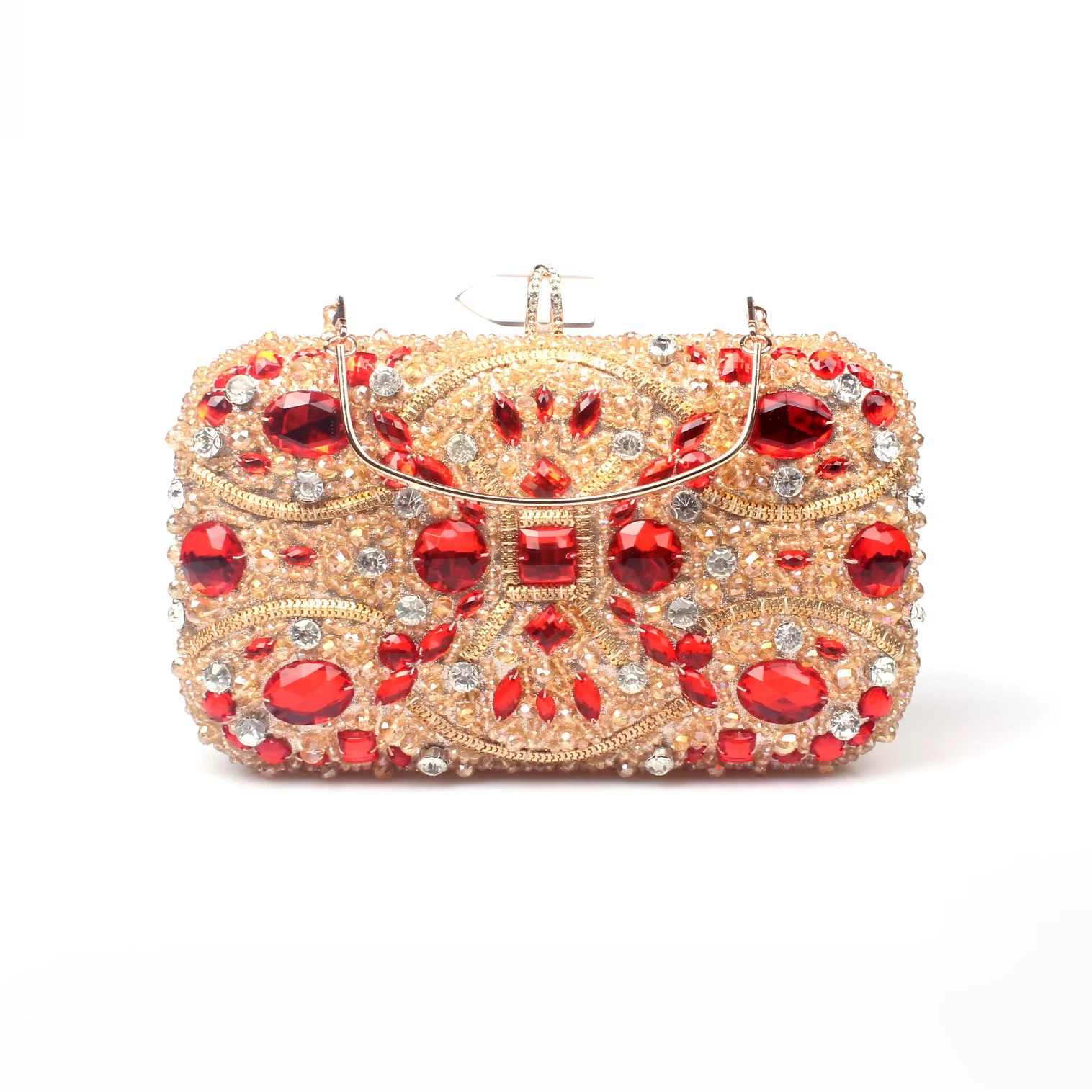 Sac à main en cristal doré et diamant rouge, pochette pour femme