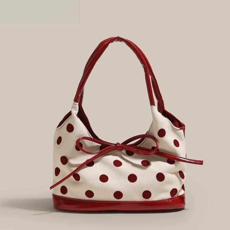JIAERDI rétro point rouge sac à main femmes polyvalent arc grande capacité décontracté sacs à bandoulière dames doux mignon sous les bras sac esthétique