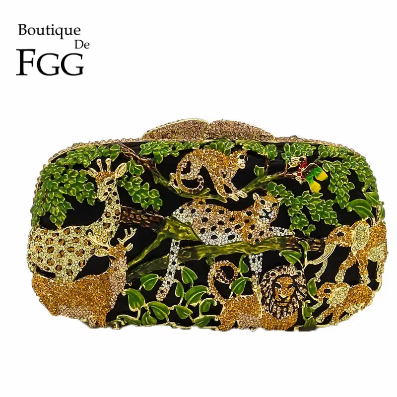 Boutique De FGG (en stock) forêt Jungle femmes cristal animaux sacs De soirée fête strass sac à main mariée mariage pochette