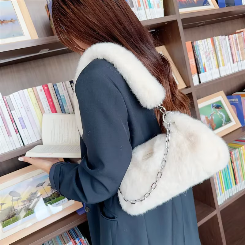 Sac à Main en Fausse Fourrure pour Femme
