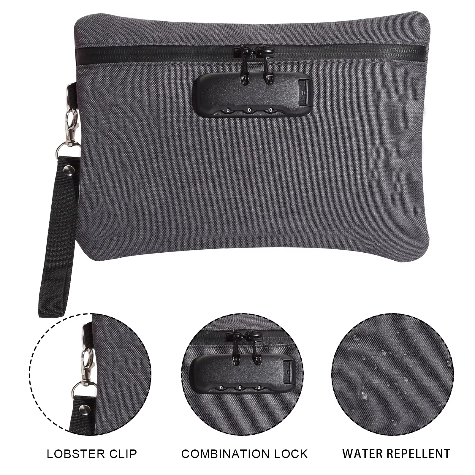 Pochette de poche à rayures zèbre avec fermeture éclair et serrure